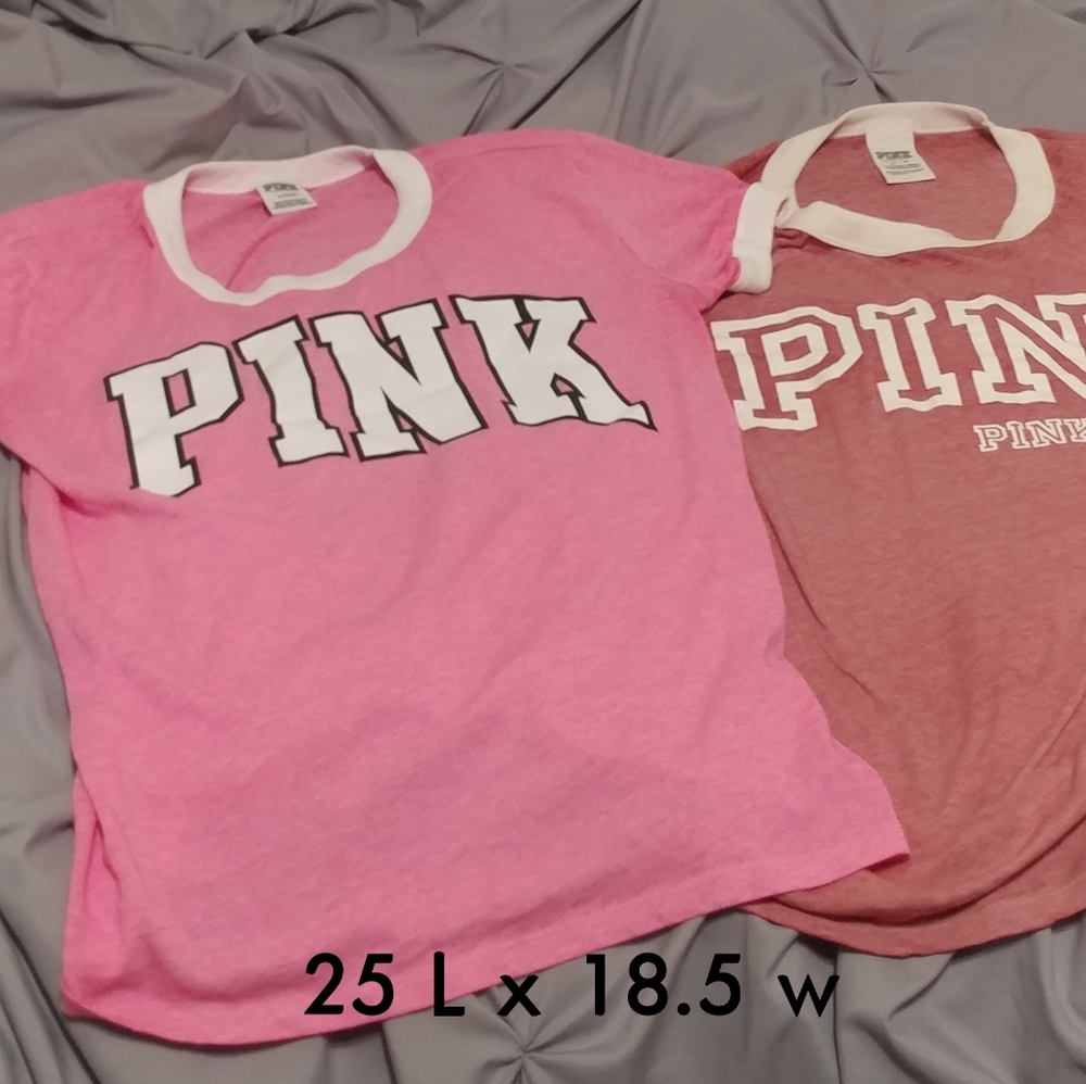 Lot of 2 Size M Pink Victorias Secret Ringer Tees